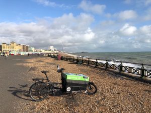 A cargo bicycle on a beach